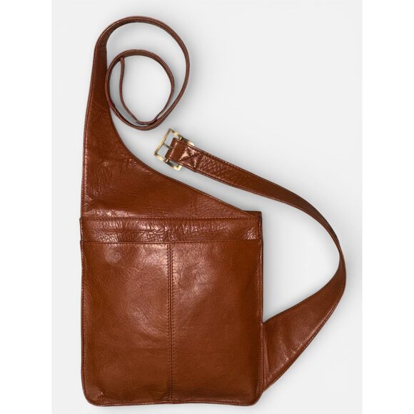VTG Hobo International Side Pack Saddle Brown Leather Asymmetrical Crossbody Bag - Picture 5 of 10
